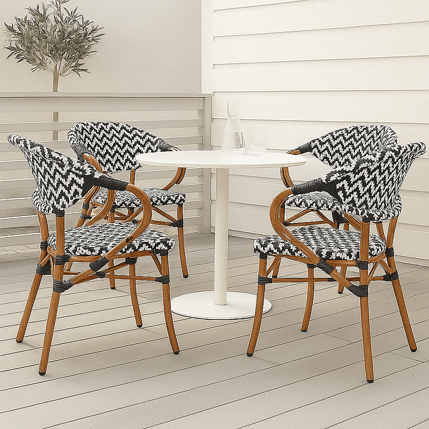 Pack de 4 Sillas Bistro Parisina Rattan con reposabrazos - Blanca con negro 3