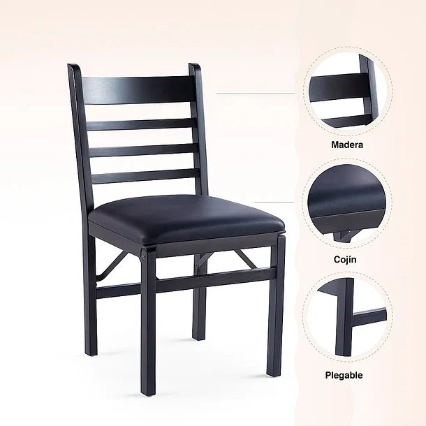 Pack de 2 Sillas Industrial Plegable con Marco Negro y Tapizado Sintético 4