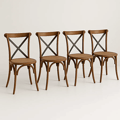 Pack de 4 Sillas Crossback Madera Rattan - Café Vintage