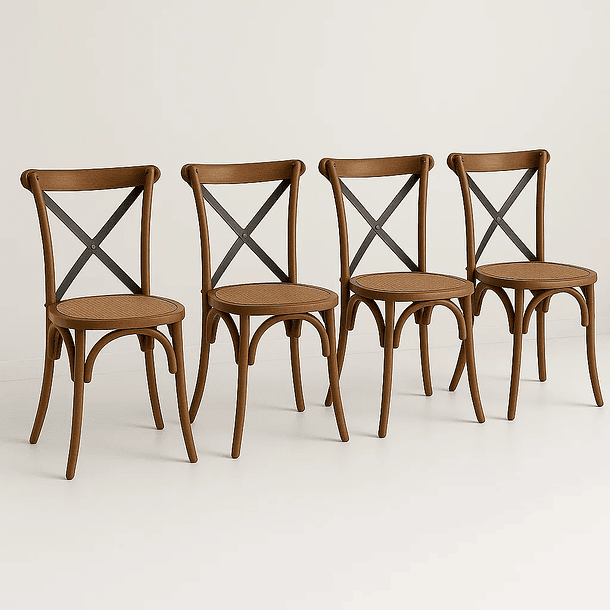 Pack de 4 Sillas Crossback Madera Rattan - Café Vintage 1