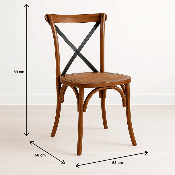 Pack de 4 Sillas Crossback Madera Rattan - Café Vintage 4