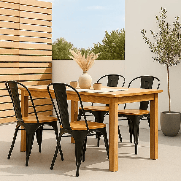 Pack de 4 sillas Tolix con asiento de madera Clara - Negras 3