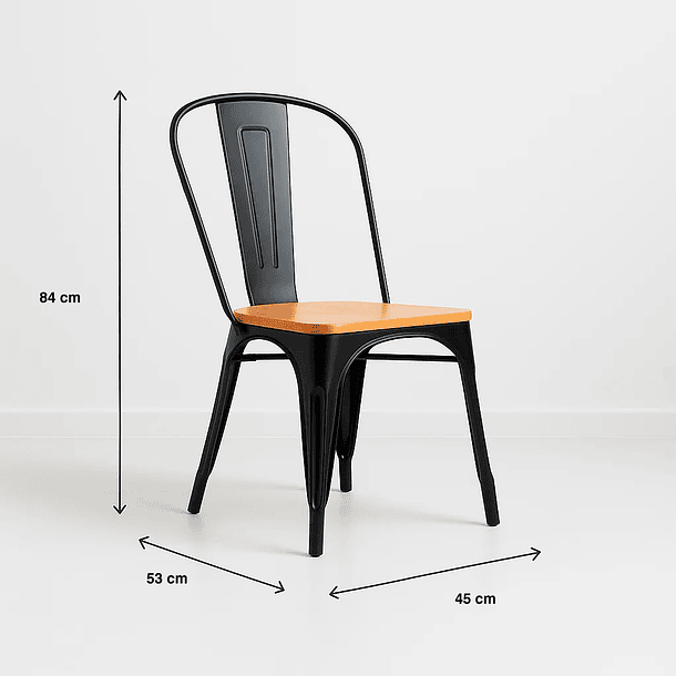 Pack de 4 sillas Tolix con asiento de madera Clara - Negras 4