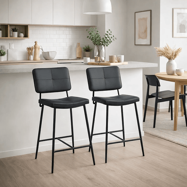 Pack de 4 Taburetes Alto Bronx Negro con Patas Metálicas Negras 2