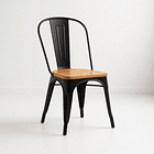 Silla Tolix de Comedor o Terraza Exterior con asiento de madera Clara - Negra 1