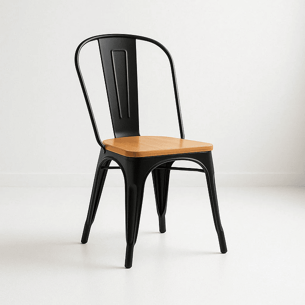 Silla Tolix de Comedor o Terraza Exterior con asiento de madera Clara - Negra 1