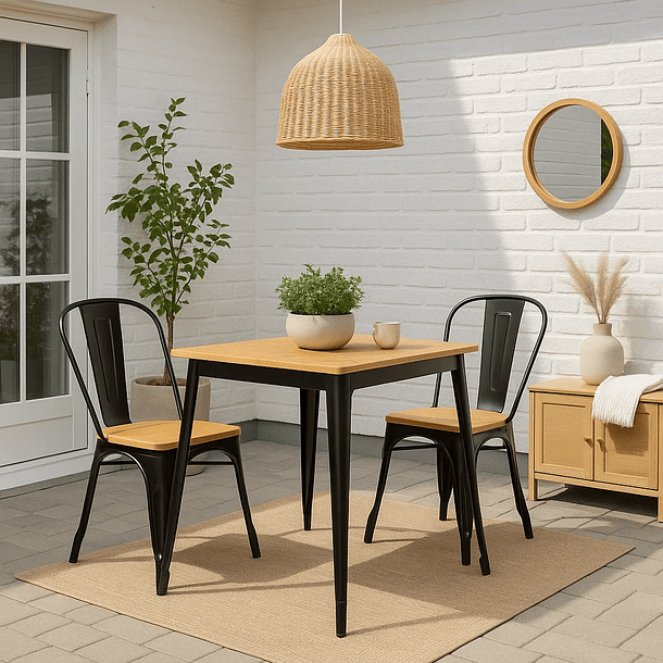 Silla Tolix de Comedor o Terraza Exterior con asiento de madera Clara - Negra 3