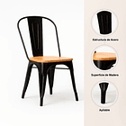 Silla Tolix de Comedor o Terraza Exterior con asiento de madera Clara - Negra 5