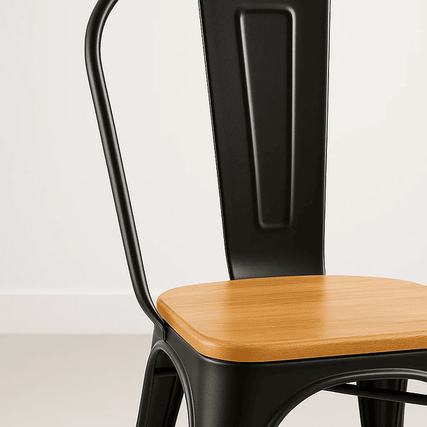 Silla Tolix de Comedor o Terraza Exterior con asiento de madera Clara - Negra 6