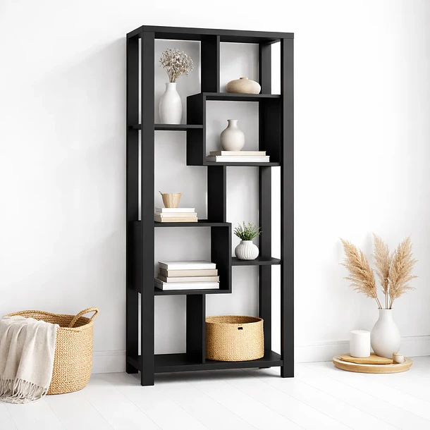 Estantería Prisma Noir Librero Geométrico Moderno 39x80x180 - Negro 2