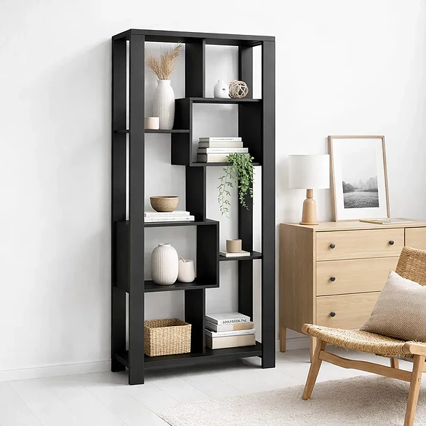 Estantería Prisma Noir Librero Geométrico Moderno 39x80x180 - Negro 3