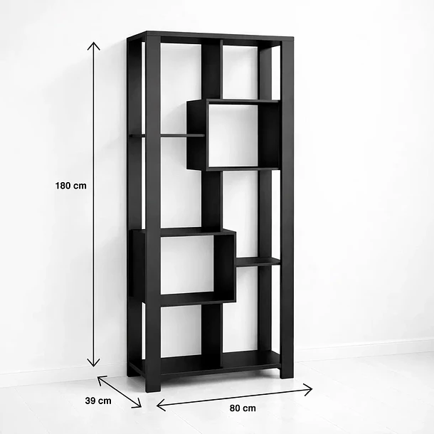 Estantería Prisma Noir Librero Geométrico Moderno 39x80x180 - Negro 4