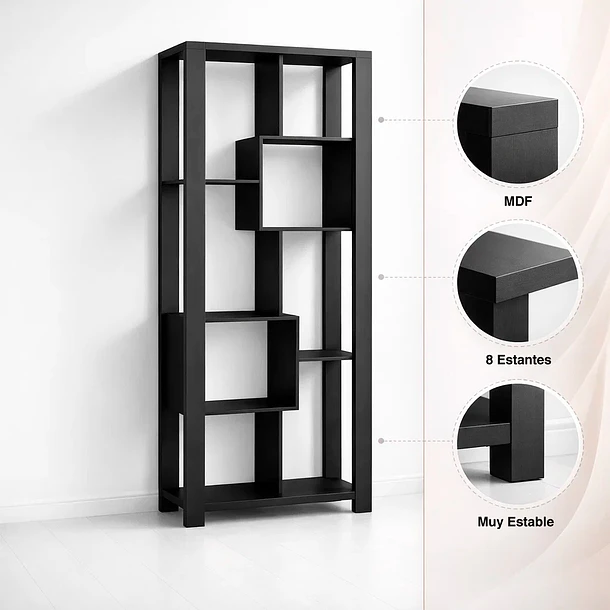 Estantería Prisma Noir Librero Geométrico Moderno 39x80x180 - Negro 5