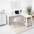 Escritorio Luma Corner en L Blanca con Repisas 3