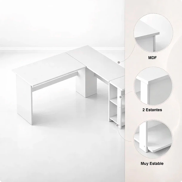 Escritorio Luma Corner en L Blanca con Repisas 5