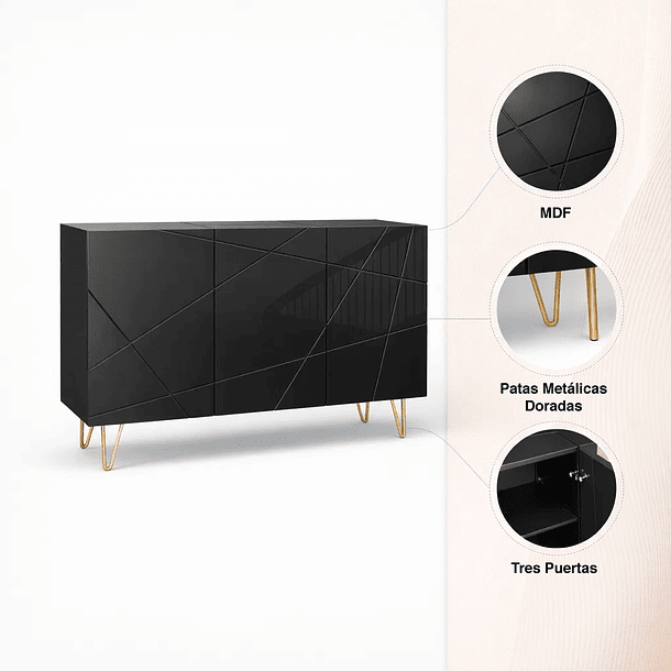 Buffet Moderno LuxLine Negro con Patas Doradas 5