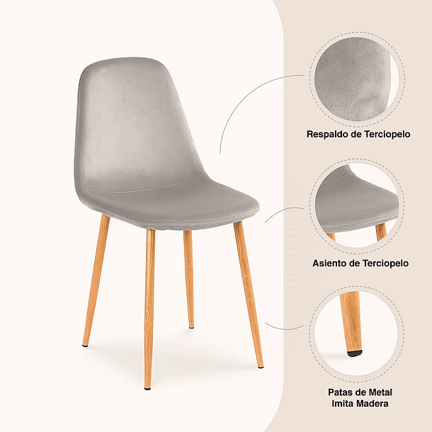 Pack de 2 Sillas Spoon Terciopelo - Gris 5