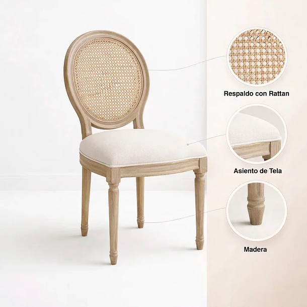 Pack de 2 Sillas de Comedor Madera Acolchada Luis XV 5