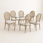 Comedor Mesa de Vidrio Rectangular Nórdica 140x90 cm + 6 Silla de Madera Acolchada Luis XV 1