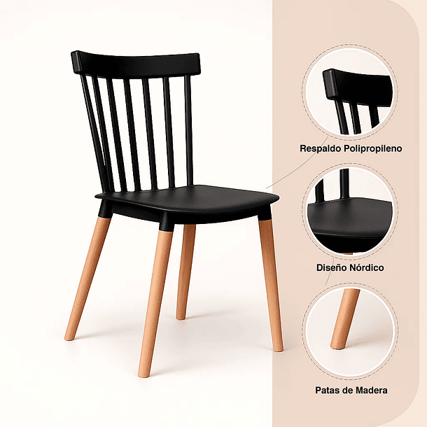 Pack de 2 Sillas Windsor Negras 5