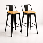 Pack de 2 Taburetes Tolix Con Asiento De Madera Clara - Negros 1