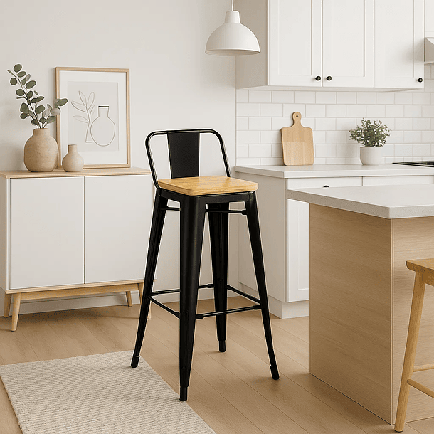 Pack de 2 Taburetes Tolix Con Asiento De Madera Clara - Negros 3