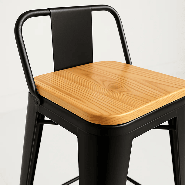Pack de 2 Taburetes Tolix Con Asiento De Madera Clara - Negros 6