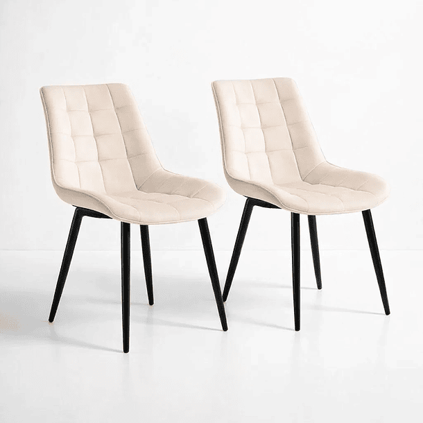 Pack de 2 Sillas de Comedor Macron Acolchada Terciopelo - Beige 1