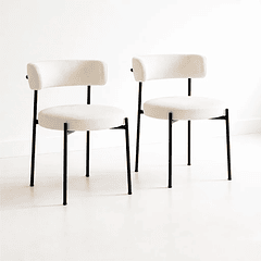 Pack de 2 Sillas Teddy de Tela con Patas Metálicas Negras - Crema