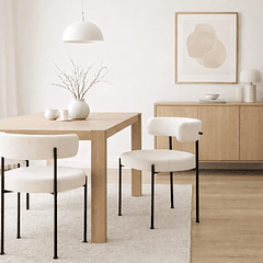 Pack de 2 Sillas Teddy de Tela con Patas Metálicas Negras - Crema