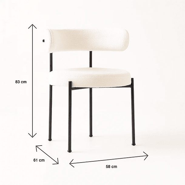 Pack de 2 Sillas Teddy de Tela con Patas Metálicas Negras - Crema 4