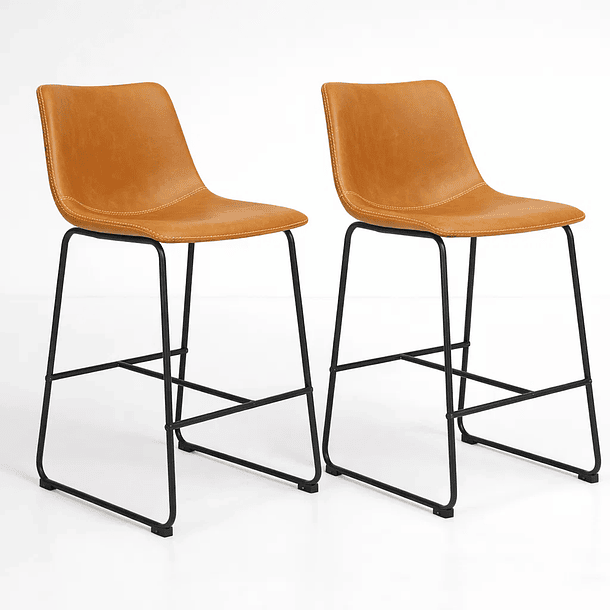 Pack de 2 Taburetes de Bar Burgos de Cuero y Metal Industrial 1