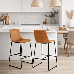 Pack de 2 Taburetes de Bar Burgos de Cuero y Metal Industrial