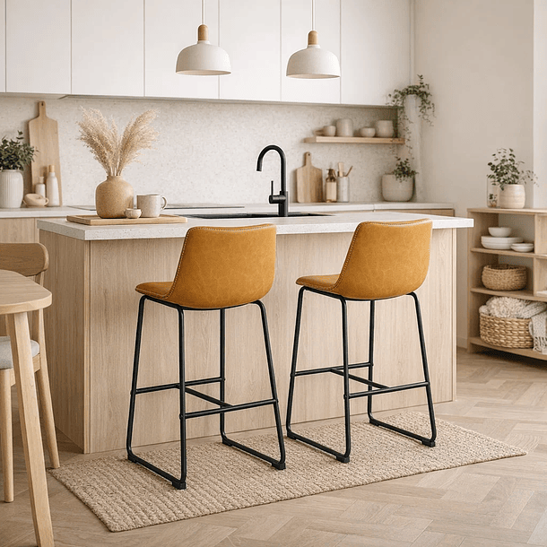 Pack de 2 Taburetes de Bar Burgos de Cuero y Metal Industrial 3