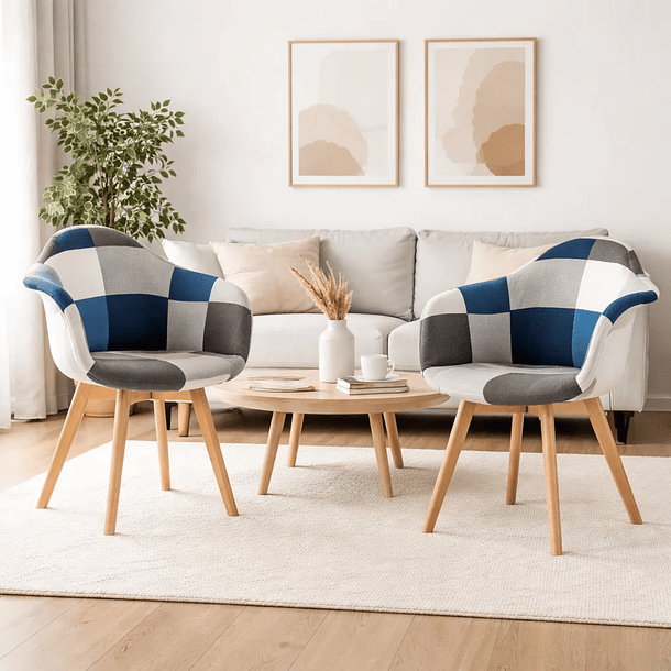 Pack de 2 Butaca Sitial Patchwork Acolchado Wood - Celeste 3