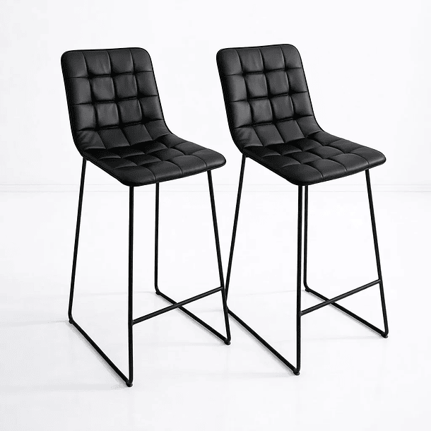 Pack de 2 Taburetes Altos Milano Cuero Sintetico con Patas Metálicas Estilo Industrial 1