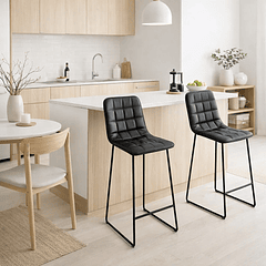 Pack de 2 Taburetes Altos Milano Cuero Sintetico con Patas Metálicas Estilo Industrial