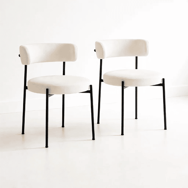 Pack de 2 Sillas Teddy de Tela con Patas Metálicas Negras - Crema 1