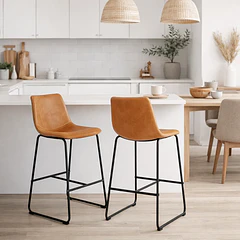Pack de 2 Taburetes de Bar Burgos de Cuero y Metal Industrial