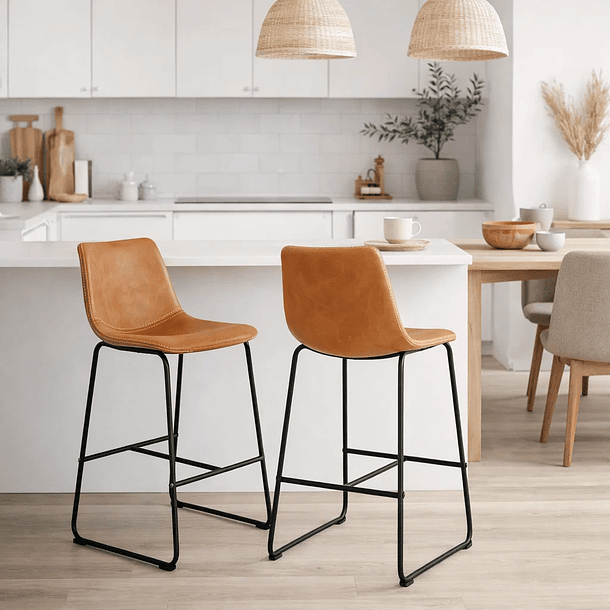 Pack de 2 Taburetes de Bar Burgos de Cuero y Metal Industrial 2