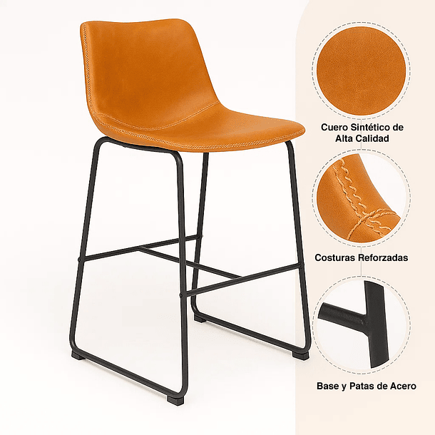 Pack de 2 Taburetes de Bar Burgos de Cuero y Metal Industrial 5