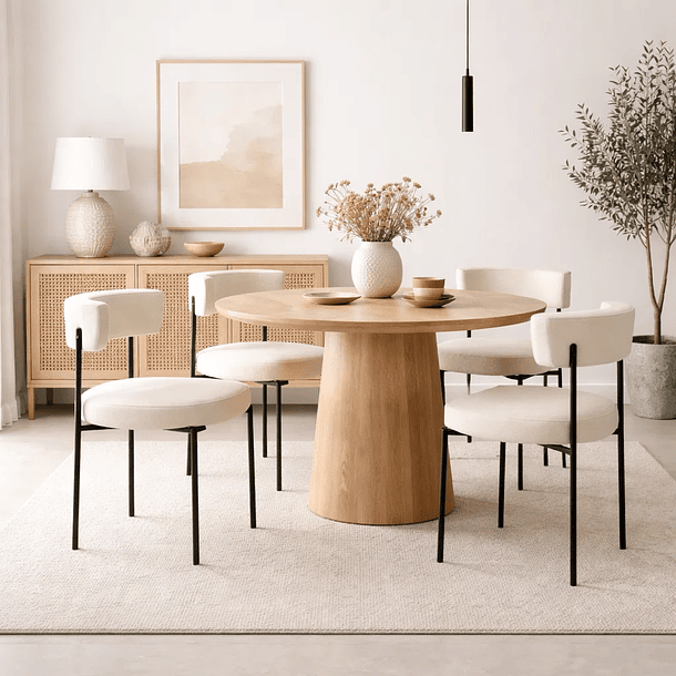 Pack de 2 Sillas Teddy de Tela con Patas Metálicas Negras - Crema 3