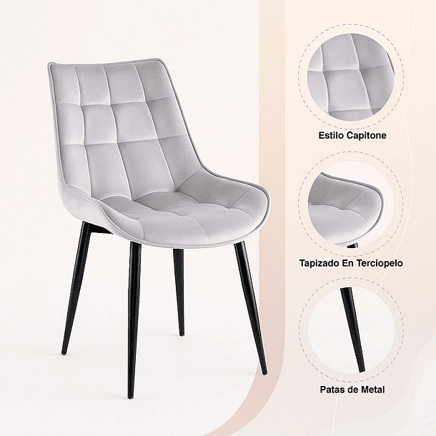 Pack de 2 Sillas de Comedor Macron Acolchada Terciopelo - Gris 5