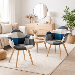 Pack de 2 Butaca Sitial Patchwork Acolchado Wood - Celeste