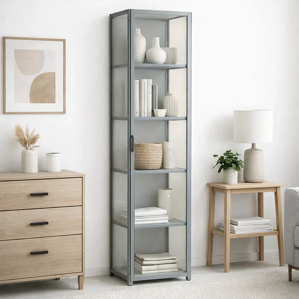 Vitrina BambooLine Estrecha con Puertas Acrílicas 5 Niveles 42x33x161 2