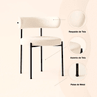 Pack de 2 Sillas Teddy de Tela con Patas Metálicas Negras - Crema 5