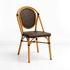 Silla de Exterior Estilo Francés con Marco Dorado y Ratán Oscuro