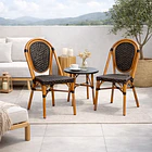 Silla de Exterior Estilo Francés con Marco Dorado y Ratán Oscuro 3