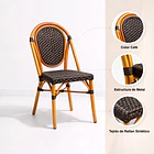 Silla de Exterior Estilo Francés con Marco Dorado y Ratán Oscuro 5