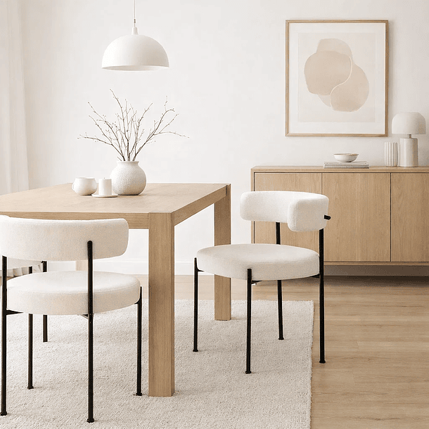 Pack de 2 Sillas Teddy de Tela con Patas Metálicas Negras - Crema 2